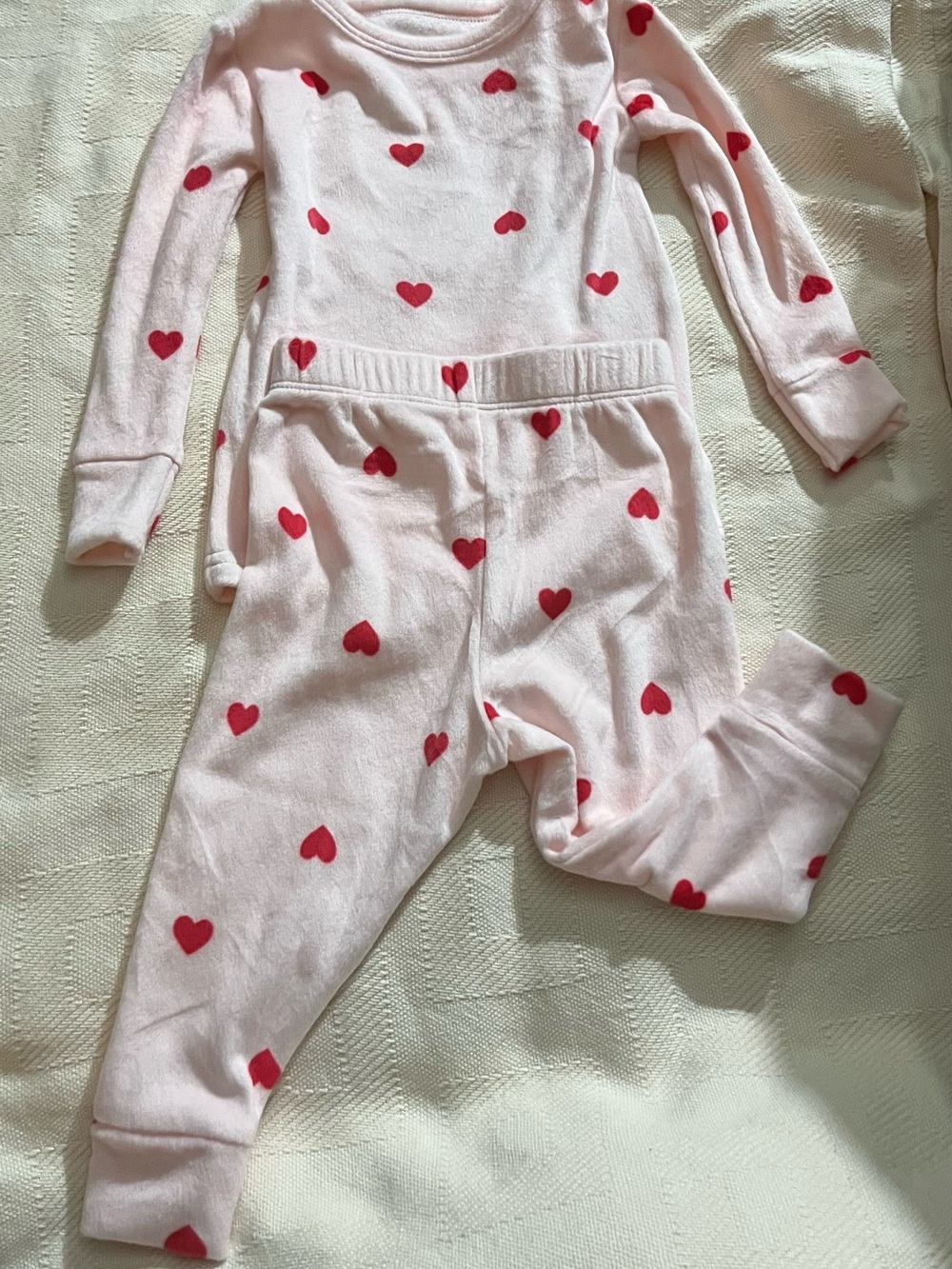 Cat & Jack Light Pink One-Piece Pajama with Red Hearts